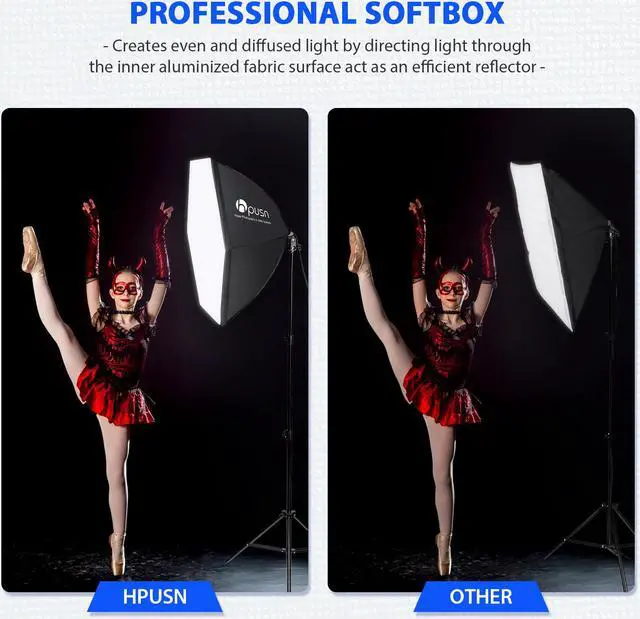 Alt view image 6 of 6 - HPUSN Softbox Lighting Kit 2x76x76cm Photography Continuous Lighting System Photo Studio Equipment with 2pcs E27 Socket 60W 5400K Bulbs for Portrait Product Fashion Photography