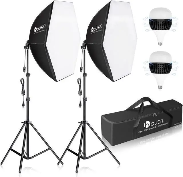 Main image of HPUSN Softbox Lighting Kit 2x76x76cm Photography Continuous Lighting System Photo Studio Equipment with 2pcs E27 Socket 60W 5400K Bulbs for Portrait Product Fashion Photography