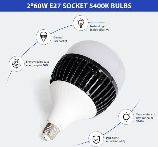 Alt view image 3 of 6 - HPUSN Softbox Lighting Kit 2x76x76cm Photography Continuous Lighting System Photo Studio Equipment with 2pcs E27 Socket 60W 5400K Bulbs for Portrait Product Fashion Photography