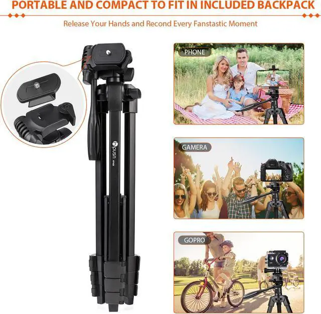 Alt view image 2 of 8 - Phone Tripod:HPUSN 55-inch Adjustable and Lightweight Aluminum Tripod Stand Cell Phone Mount Holder, Bluetooth Remote Shutter, Portable Travel Tripod for Photography, Video Recording, Vlogging