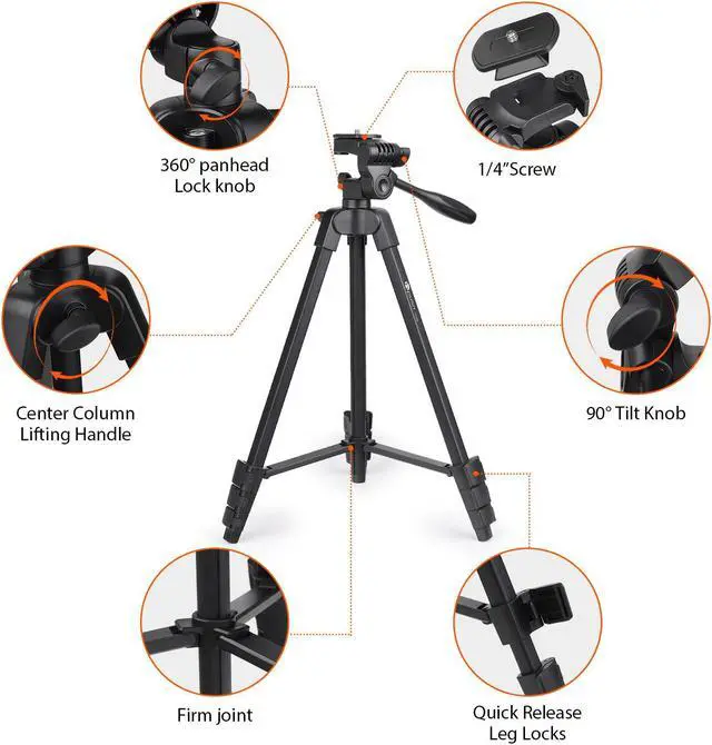 Alt view image 4 of 8 - Phone Tripod:HPUSN 55-inch Adjustable and Lightweight Aluminum Tripod Stand Cell Phone Mount Holder, Bluetooth Remote Shutter, Portable Travel Tripod for Photography, Video Recording, Vlogging