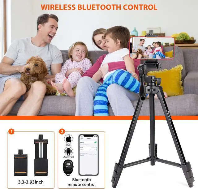Alt view image 6 of 8 - Phone Tripod:HPUSN 55-inch Adjustable and Lightweight Aluminum Tripod Stand Cell Phone Mount Holder, Bluetooth Remote Shutter, Portable Travel Tripod for Photography, Video Recording, Vlogging