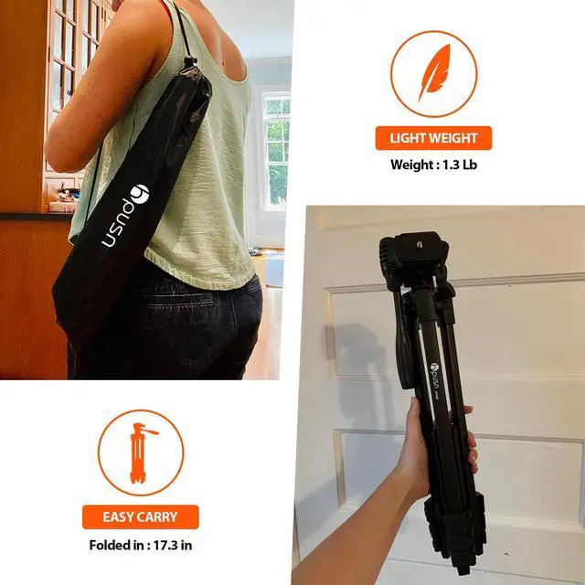 Alt view image 7 of 8 - Phone Tripod:HPUSN 55-inch Adjustable and Lightweight Aluminum Tripod Stand Cell Phone Mount Holder, Bluetooth Remote Shutter, Portable Travel Tripod for Photography, Video Recording, Vlogging