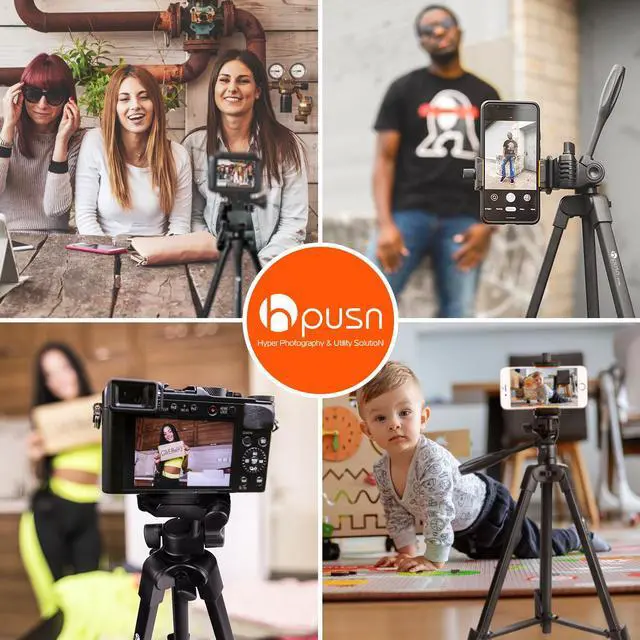 Alt view image 8 of 8 - Phone Tripod:HPUSN 55-inch Adjustable and Lightweight Aluminum Tripod Stand Cell Phone Mount Holder, Bluetooth Remote Shutter, Portable Travel Tripod for Photography, Video Recording, Vlogging