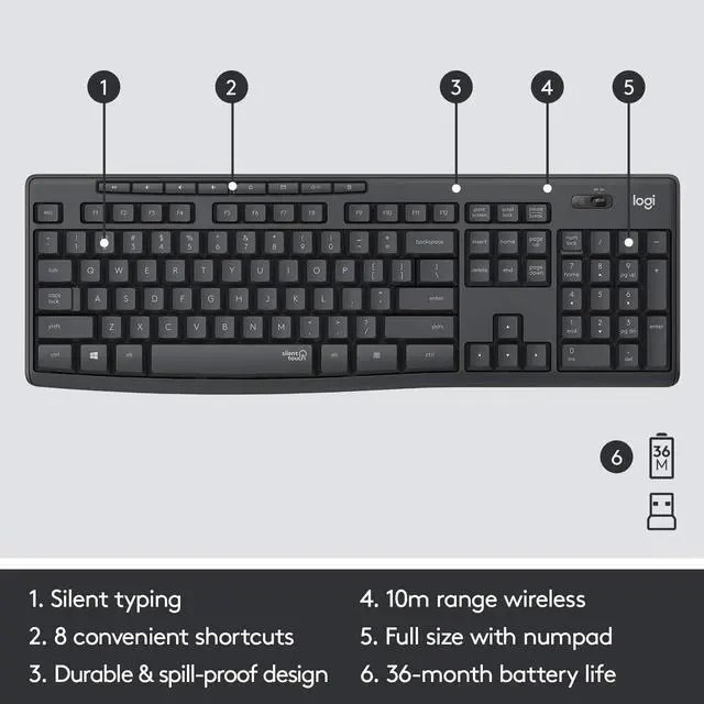 Alt view image 5 of 7 - Logitech MK295 Wireless Mouse & Keyboard Combo with Silent Touch Technology