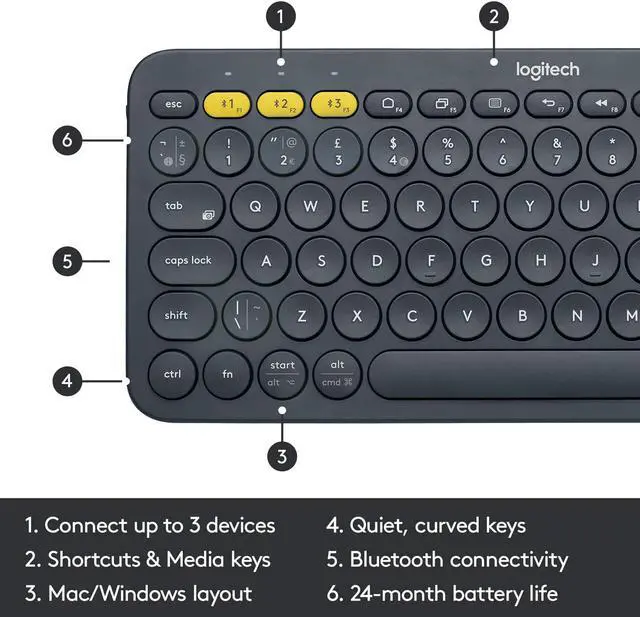 Alt view image 5 of 7 - Logitech K380 Multi-Device Bluetooth Keyboard  Dark Grey