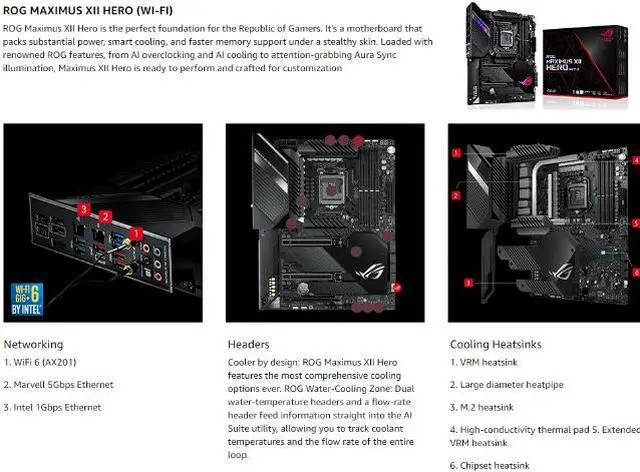 Alt view image 7 of 7 - ASUS ROG MAXIMUS XII HERO (WI-FI) LGA 1200 (Intel 10th Gen)  Intel Z490 (WiFi 6) SATA 6Gb/s ATX Intel Motherboard (14+2 Power Stages, DDR4 4800+, 5Gbps LAN, Intel LAN, Bluetooth v5.1, Triple M.2, Aura Sync)