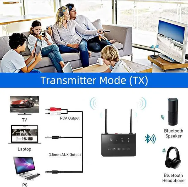 Alt view image 5 of 7 - ePP-BT-Tx-Rx High-Power Bluetooth 5.3 Transmitter Receiver for TV Home Stereo BT Headphones, Low Latency & HD Bluetooth Audio Adapter, Splitter for Wired & Wireless, Best in its class