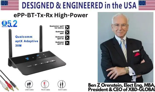 Main image of ePP-BT-Tx-Rx High-Power Bluetooth 5.3 Transmitter Receiver for TV Home Stereo BT Headphones, Low Latency & HD Bluetooth Audio Adapter, Splitter for Wired & Wireless, Best in its class