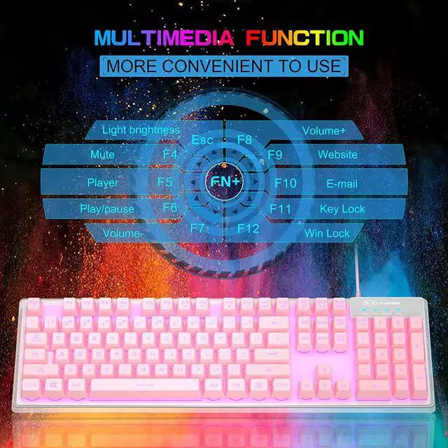 Alt view image 2 of 7 - MageGee Gaming Keyboard, 7 Solid Colors Backlit Wired Gaming Keyboard with Clear Housing and Double-Shot Keycaps, K1 Waterproof Ergonomic 104 Keys Light Up Keyboard for PC Desktop Laptop, Pink
