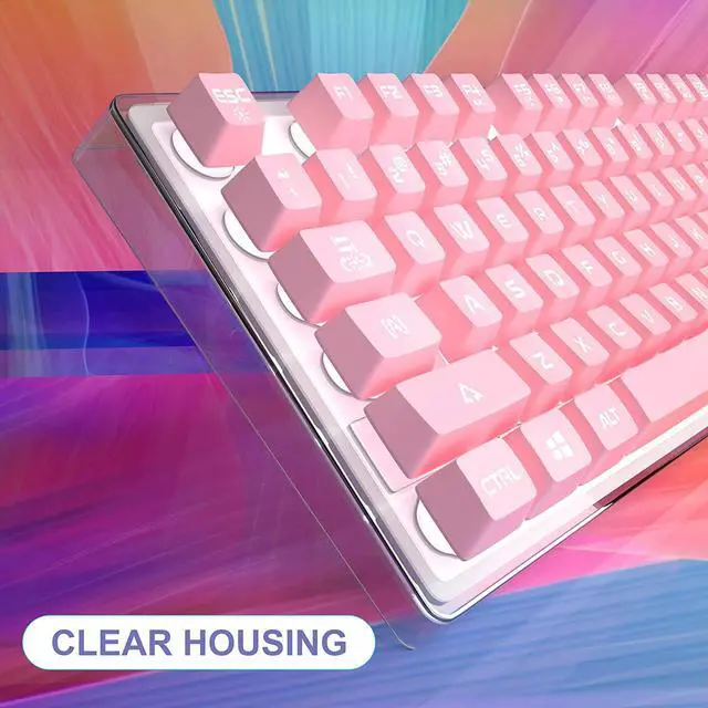 Alt view image 3 of 7 - MageGee Gaming Keyboard, 7 Solid Colors Backlit Wired Gaming Keyboard with Clear Housing and Double-Shot Keycaps, K1 Waterproof Ergonomic 104 Keys Light Up Keyboard for PC Desktop Laptop, Pink