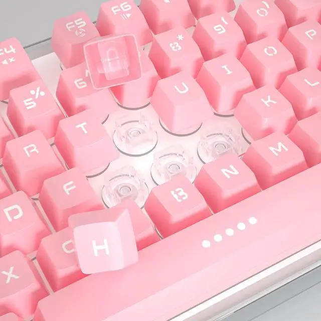Alt view image 4 of 7 - MageGee Gaming Keyboard, 7 Solid Colors Backlit Wired Gaming Keyboard with Clear Housing and Double-Shot Keycaps, K1 Waterproof Ergonomic 104 Keys Light Up Keyboard for PC Desktop Laptop, Pink