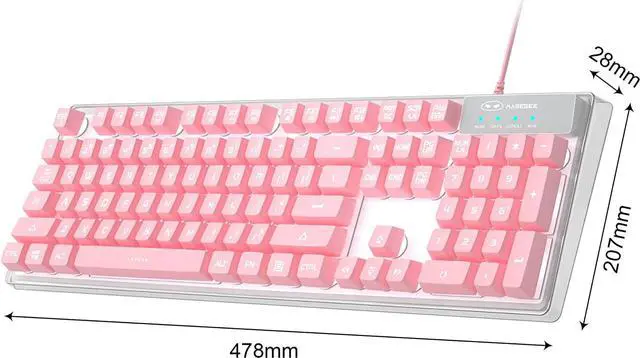 Alt view image 7 of 7 - MageGee Gaming Keyboard, 7 Solid Colors Backlit Wired Gaming Keyboard with Clear Housing and Double-Shot Keycaps, K1 Waterproof Ergonomic 104 Keys Light Up Keyboard for PC Desktop Laptop, Pink