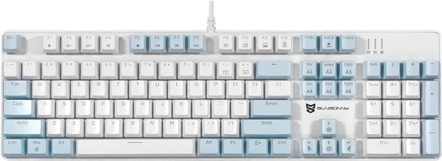Main image of Merdia 104 Keys US Layout Wired Mechanical PC Gaming Keyboard | White LED Backlit Hot Swappable Brown Switch Full Size Mechanical Keyboard | Blue & White Keycaps Wired Gaming Computer Keyboards