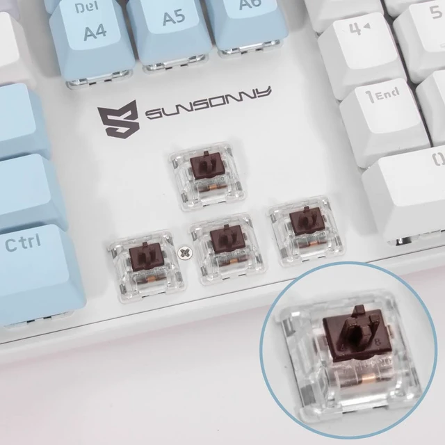 Alt view image 2 of 6 - Merdia 104 Keys US Layout Wired Mechanical PC Gaming Keyboard | White LED Backlit Hot Swappable Brown Switch Full Size Mechanical Keyboard | Blue & White Keycaps Wired Gaming Computer Keyboards