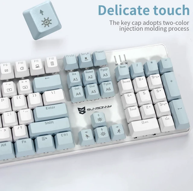 Alt view image 3 of 6 - Merdia 104 Keys US Layout Wired Mechanical PC Gaming Keyboard | White LED Backlit Hot Swappable Brown Switch Full Size Mechanical Keyboard | Blue & White Keycaps Wired Gaming Computer Keyboards