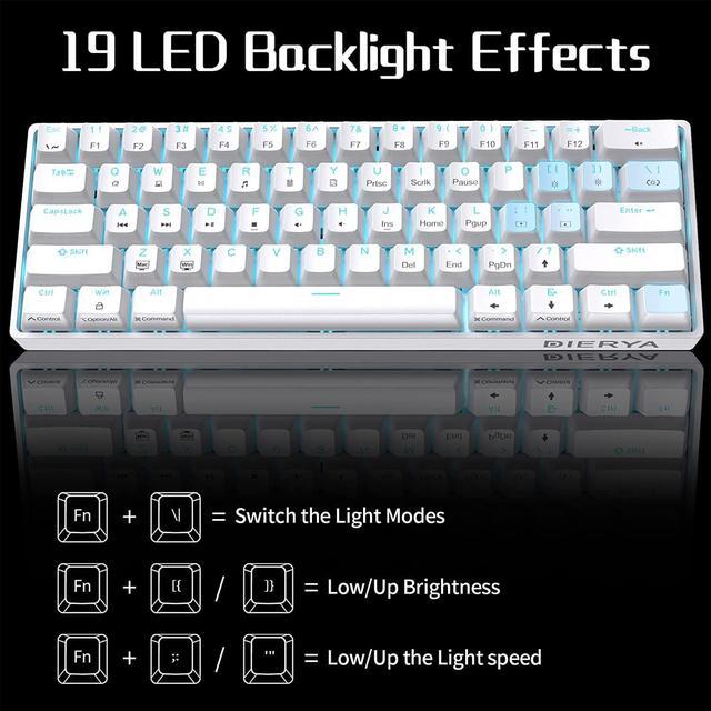 Alt view image 6 of 7 - DIERYA 60% Mechanical Keyboard, DK61se Wired Gaming Keyboard with Brown Switches, LED Backlit Ultra-Compact 61 Keys Mini Office Keyboard for Windows Laptop PC Gamer TypistWhite