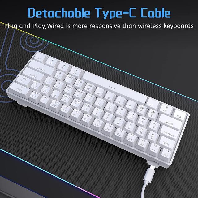 Alt view image 5 of 7 - DIERYA 60% Mechanical Keyboard, DK61se Wired Gaming Keyboard with Brown Switches, LED Backlit Ultra-Compact 61 Keys Mini Office Keyboard for Windows Laptop PC Gamer TypistWhite