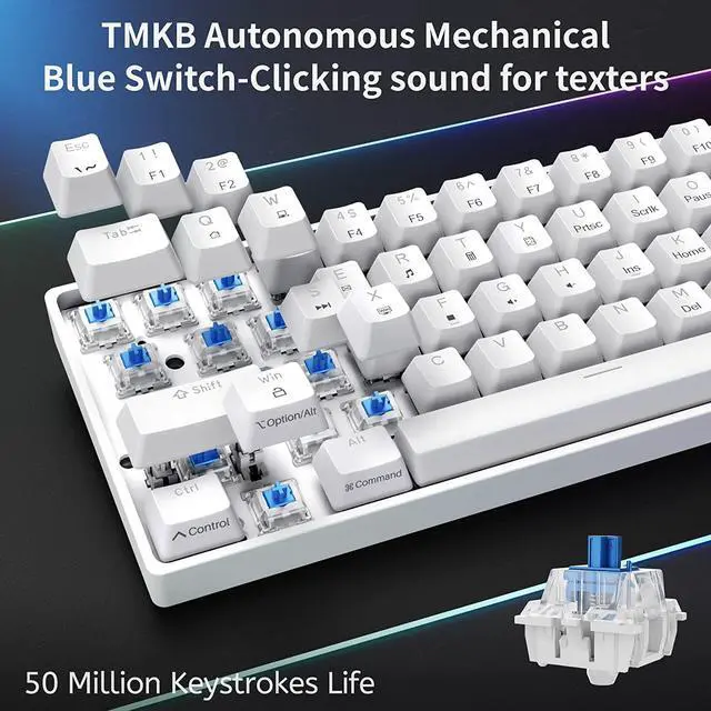 Alt view image 3 of 7 - DIERYA 60% Mechanical Keyboard, DK61se Wired Gaming Keyboard with Blue Switches, LED Backlit Ultra-Compact 61 Keys Mini Office Keyboard for Windows Laptop PC Gamer TypistWhite