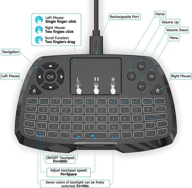 Alt view image 4 of 7 - Wireless Keyboard, Rechargeable 2.4G Mini Keyboard with 7-Color RGB Backlit, Compatible with Mac, Windows