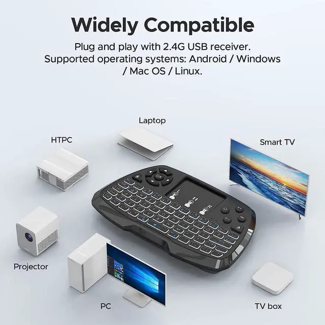 Alt view image 2 of 7 - Wireless Keyboard, Rechargeable 2.4G Mini Keyboard with 7-Color RGB Backlit, Compatible with Mac, Windows