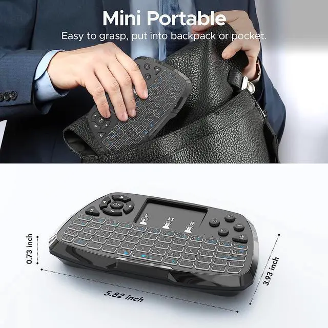 Alt view image 7 of 7 - Miritz 2.4GHz Wireless Mini Keyboard with Mouse Touchpad Remote Control, LED Backlit Colorful, USB Liion Battery Charging Black