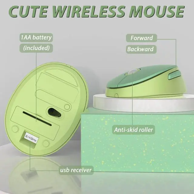 Alt view image 6 of 7 - Wireless Keyboard and Mouse Combo, Cute Colorful 104-Key Typewriter Retro Round Keycaps Keyboard for PC Laptop,Windows,Desktop,Perfer for Home and Office Keyboards (Green)