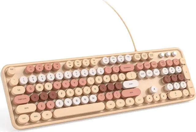 Main image of Wired Computer Keyboard - Milk Tea Colorful Full-Size Round Keycaps Typewriter Keyboards for Windows Laptop PC Desktop Mac