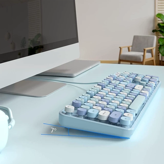 Alt view image 4 of 7 - KNOWSQT Wired Computer Keyboard - Blue Colorful Full-Size Round Keycaps Typewriter Keyboards for Windows, Laptop, PC, Desktop, Mac
