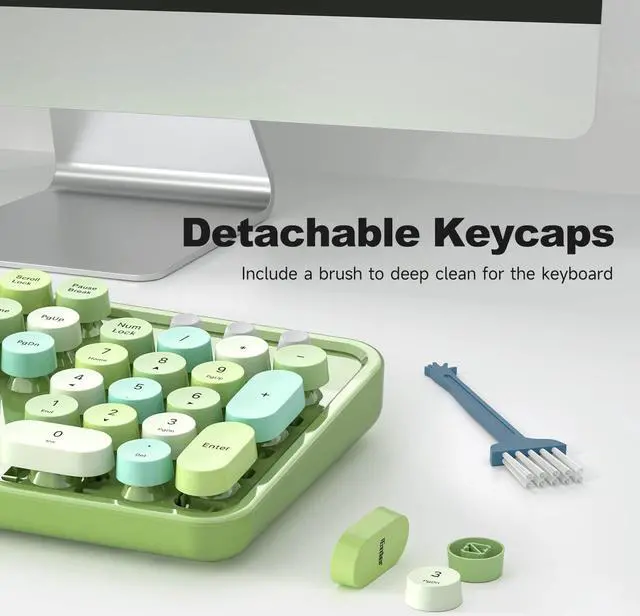 Alt view image 6 of 7 - Atelus Computer Keyboard Wired, Typewriter Style, Plug Play USB Keyboard with Large Number Pad, Caps Indicators, Foldable Stands, Full Size Wired Keyboard for Windows PC Laptop (Green Colorful)