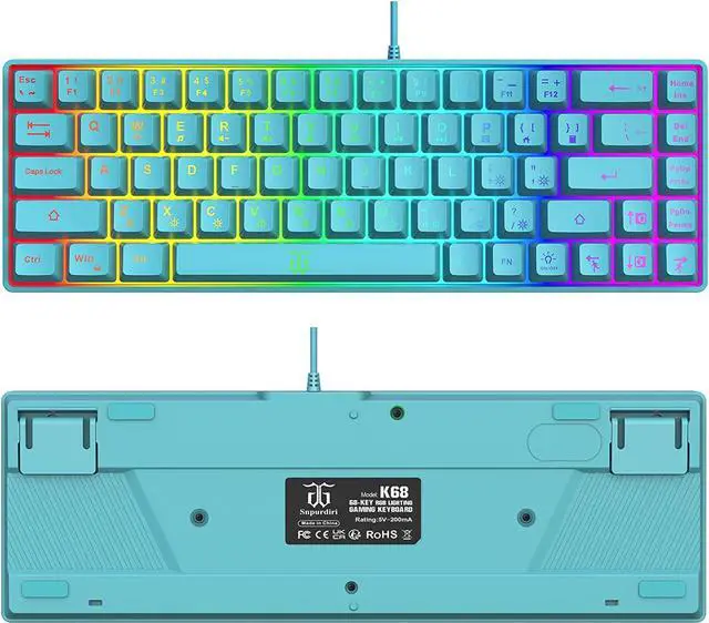 Alt view image 3 of 7 - Snpurdiri 60% Membrane Gaming Keyboard,RGB Compact Wired Small Keyboard, Strong Mechanical Feel for PC/Mac Gamer, Typist, Travel, Easy to Carry on Business Trip(68 Keys,Blue)