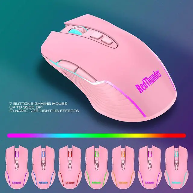 Alt view image 6 of 7 - K10 Wireless Gaming Keyboard and Mouse Combo, LED Backlit Rechargeable 3800mAh Battery, Mechanical Feel Anti-ghosting Keyboard + 7D 3200DPI Mice for PC Gamer (Pink)