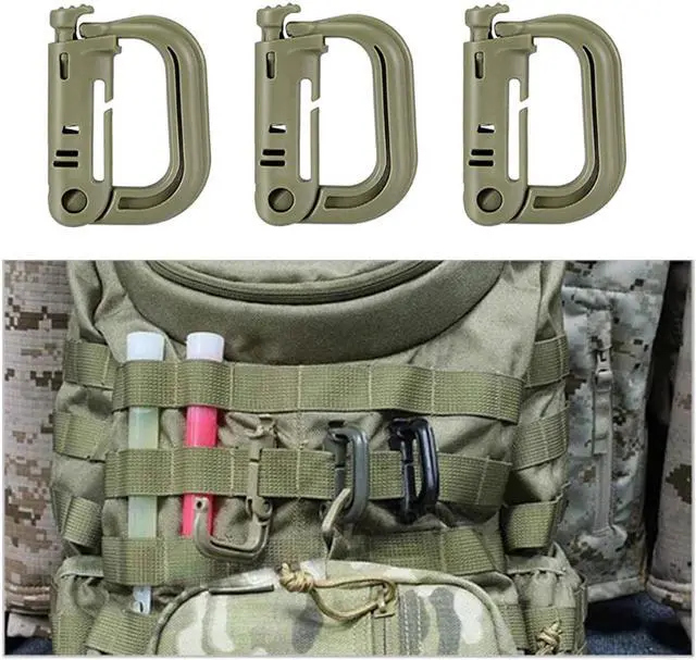 Main image of D-Ring Grimlock Locking, 10 Packs Tactical Gear Clip as Tactical Bag Accessories for Molle Webbing with Zippered Pouch