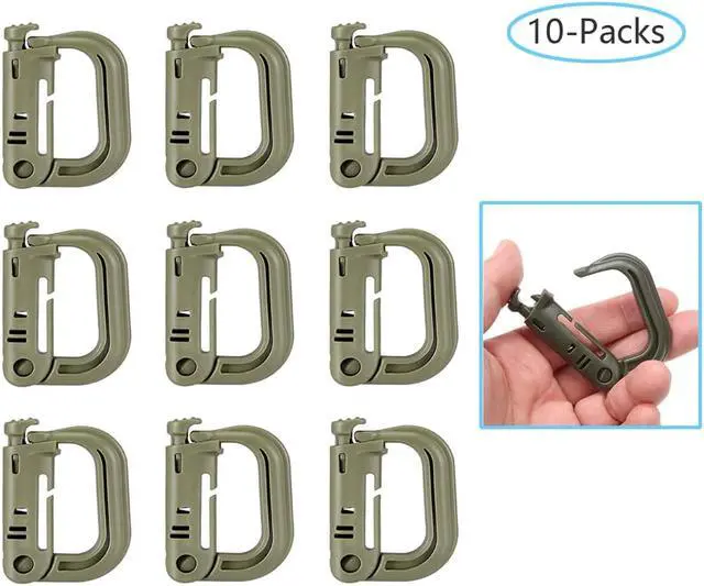Alt view image 2 of 7 - D-Ring Grimlock Locking, 10 Packs Tactical Gear Clip as Tactical Bag Accessories for Molle Webbing with Zippered Pouch