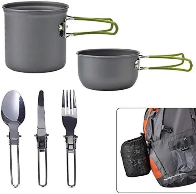 Alt view image 2 of 7 - Special Pie 5pcs Portable Camping Cookware Kit for Backpacking Gear, Camping Cooking Set,Easy Storage - Backpack Camping Pots and Pans,Forks and Spoons,Backpacking Hiking Outdoor Cooking and Picnic