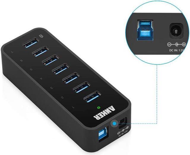 7-Port USB 3.0 Data Hub with 36W Power Adapter and BC 1.2 Charging