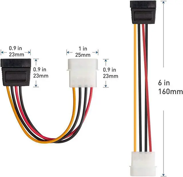 Alt view image 4 of 6 - Cable Matters 3-Pack 4 Pin Molex to SATA Power Cable (SATA to Molex) - 6 Inches
