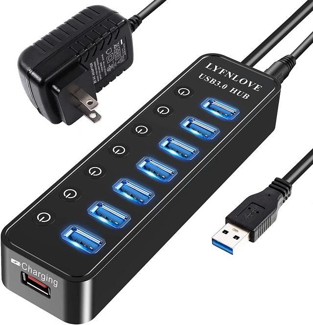 Multi Port Splitter, 7 Port USB 2.0 Hub, USB A Port Data Hub with  Independent On/Off Switch and LED Indicators, Lights for Laptop, PC,  Computer