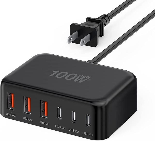 USB C Charger, 100W GaN 6 Port PD USB C and QC USB A Wall Charger