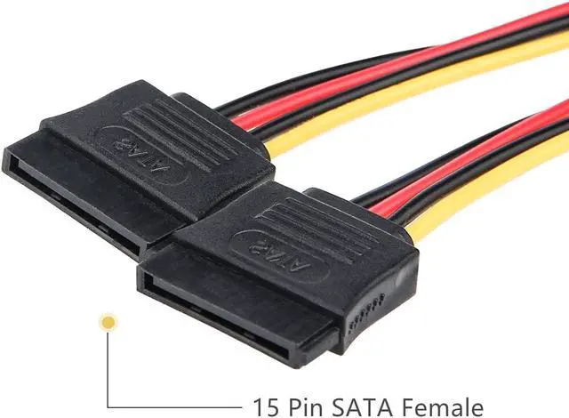 Alt view image 4 of 7 - SATA Power Splitter, 3 Pack 15 Pin SATA Male to Dual 15 Pin Female Power Y Splitter Cable Adapter Hard Drive, HDD, SSD, 9.8 Inches