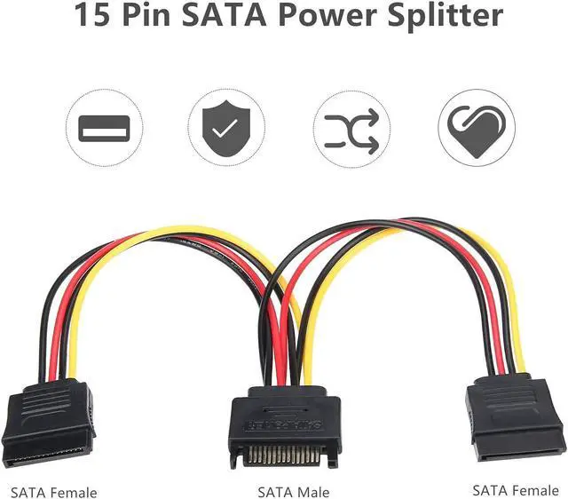 Alt view image 3 of 7 - SATA Power Splitter, 3 Pack 15 Pin SATA Male to Dual 15 Pin Female Power Y Splitter Cable Adapter Hard Drive, HDD, SSD, 9.8 Inches