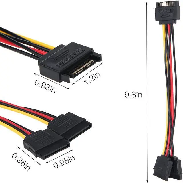 Alt view image 6 of 7 - SATA Power Splitter, 3 Pack 15 Pin SATA Male to Dual 15 Pin Female Power Y Splitter Cable Adapter Hard Drive, HDD, SSD, 9.8 Inches