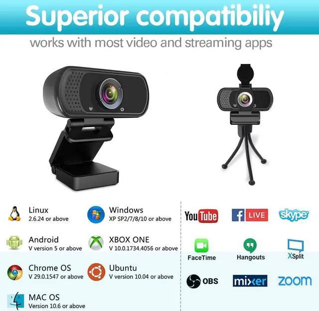 Alt view image 5 of 7 - 1080P Webcam,Live Streaming Web Camera with Stereo Microphone, Desktop or Laptop USB Webcam with 110 Degree View Angle, HD Webcam for Video Calling, Recording, Conferencing, Streaming, Gaming