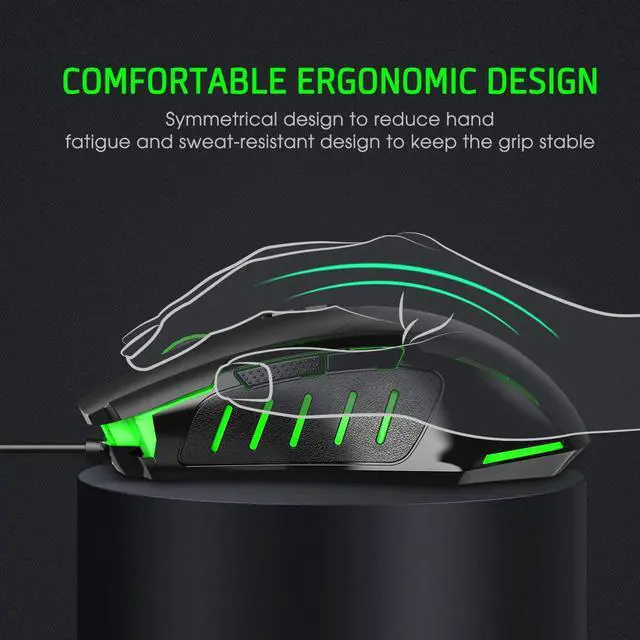 Alt view image 6 of 7 - Gaming Mouse Wired [7200 DPI] [Programmable] [Breathing Light] Ergonomic Game USB Computer Mice RGB Gamer Desktop Laptop PC Gaming Mouse, 7 Buttons for Windows 7/8/10/XP Vista Linux, Black