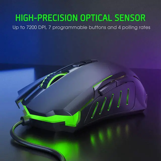 Alt view image 3 of 7 - Gaming Mouse Wired [7200 DPI] [Programmable] [Breathing Light] Ergonomic Game USB Computer Mice RGB Gamer Desktop Laptop PC Gaming Mouse, 7 Buttons for Windows 7/8/10/XP Vista Linux, Black