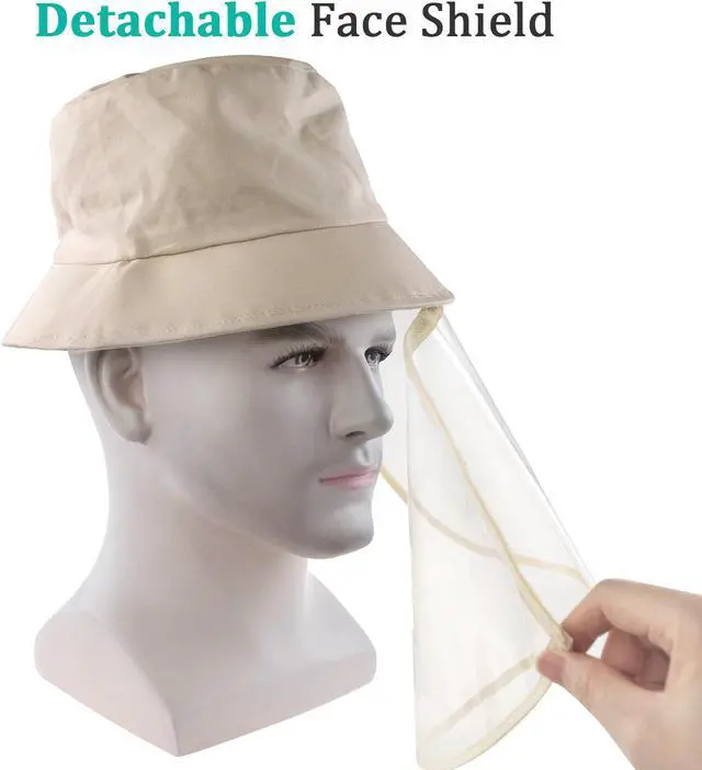 Alt view image 7 of 7 - Maxfoot Cotton Fisherman Hat Fishing Cap with Protective Bucket Hat Removable TPU Face Shield Protective Transparent Hat Cover Outdoor Sports for Men and Women