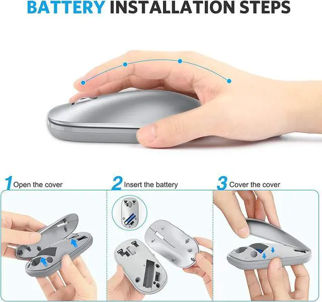 Alt view image 4 of 7 - Bluetooth Mouse for iPad and iPhone (iPadOS 13 / iOS 13 and Above), Ultra-Thin Wireless Mouse Compatible with Bluetooth Enabled Computer, Laptop, PC, Notebook, and Mac Series (Silver)