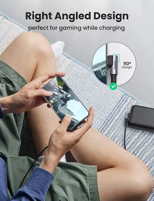 Alt view image 2 of 7 - UGREEN USB-C to USB-C Cable Right Angle 60W Power Delivery Fast Charging Cord Compatible with Nintendo Switch Google Pixel 4 3 XL Samsung Galaxy Note 20 10 S20 S10 MacBook Air iPad Pro 2020 3FT