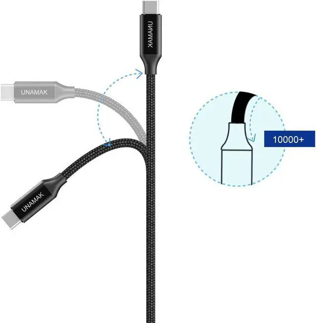 Alt view image 6 of 7 - UNAMAK USB C to USB C Cable 6.6FT (60W 20V/3A) Compatible with iPad Pro 2020 2018, MacBook, MacBook Pro, Pixel, Samsung Galaxy S20, Chromebook and USB-C Mobile Phones -Black
