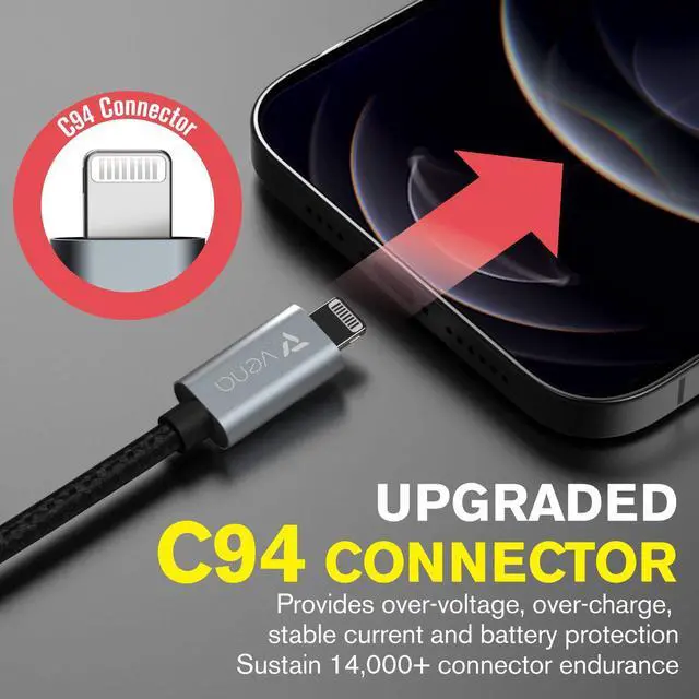 Alt view image 7 of 7 - VENA USB C to Lightning Cable - 3FT (2 Pack), (Apple MFI Certified) 18W Fast Charge Power Delivery Nylon Braided Apple Charger Compatible with iPhone 13 12/12 Mini/12 Pro/11 Pro Max/X/XS/XR/iPad Air